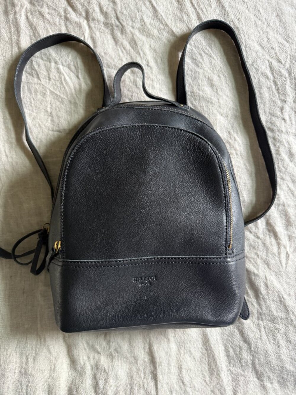 Margot Kimmie Black Pebbled Leather Backpack Gold Hardware